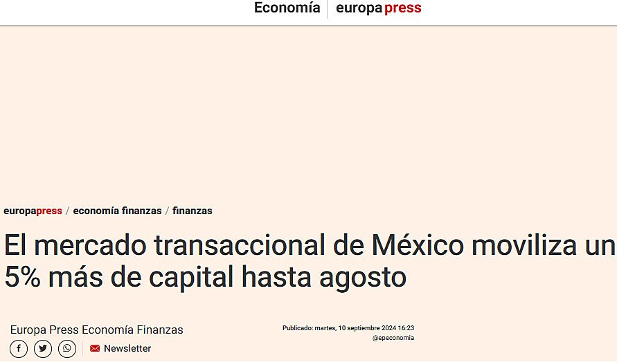 El mercado transaccional de Mxico moviliza un 5% ms de capital hasta agosto